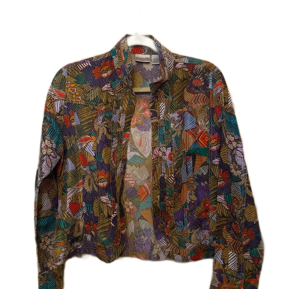 Chicos Silk Multicolor Patterned Jacket - image 1